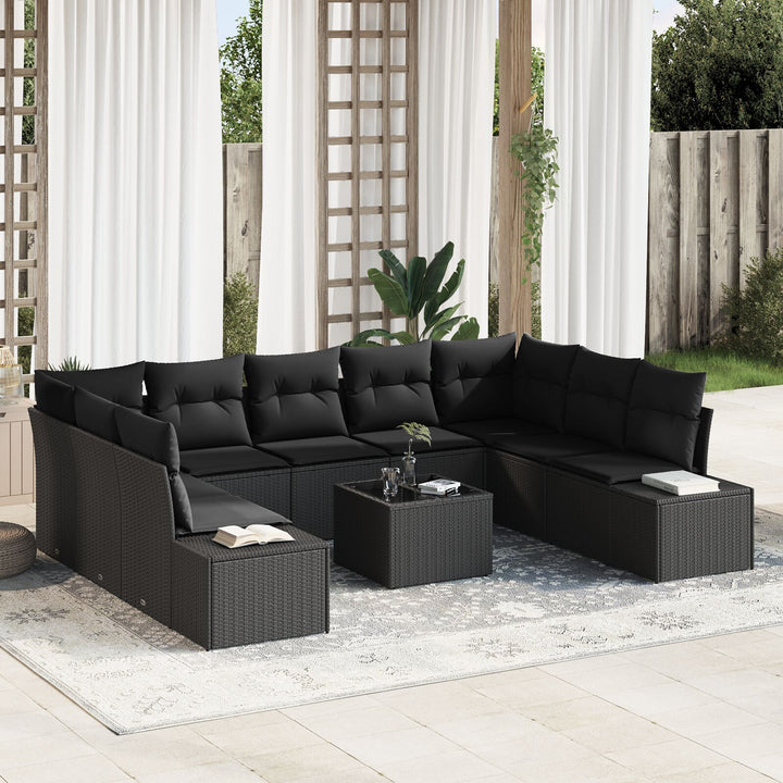 10 Stk Have Sofa Sæt med Puder Beige Poly Rattan