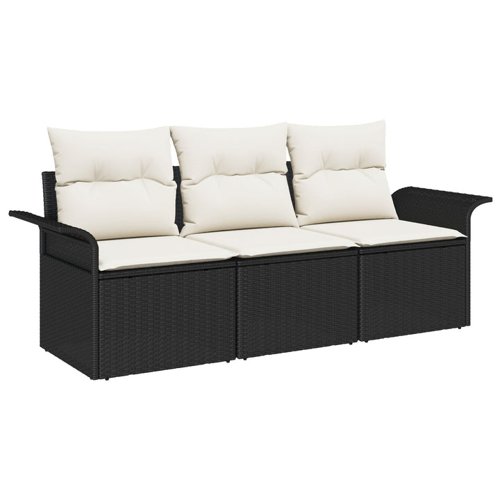 3 Stk Havesofa Sæt med Puder Sort Poly Rattan