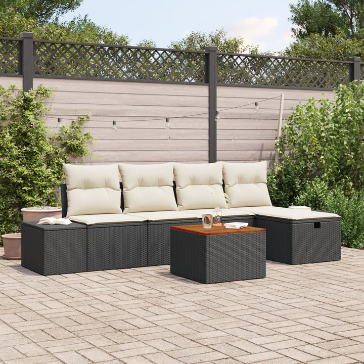 Have Sofa Sæt Sæt af 6 Beige og Sort Rattan, Polyester puder