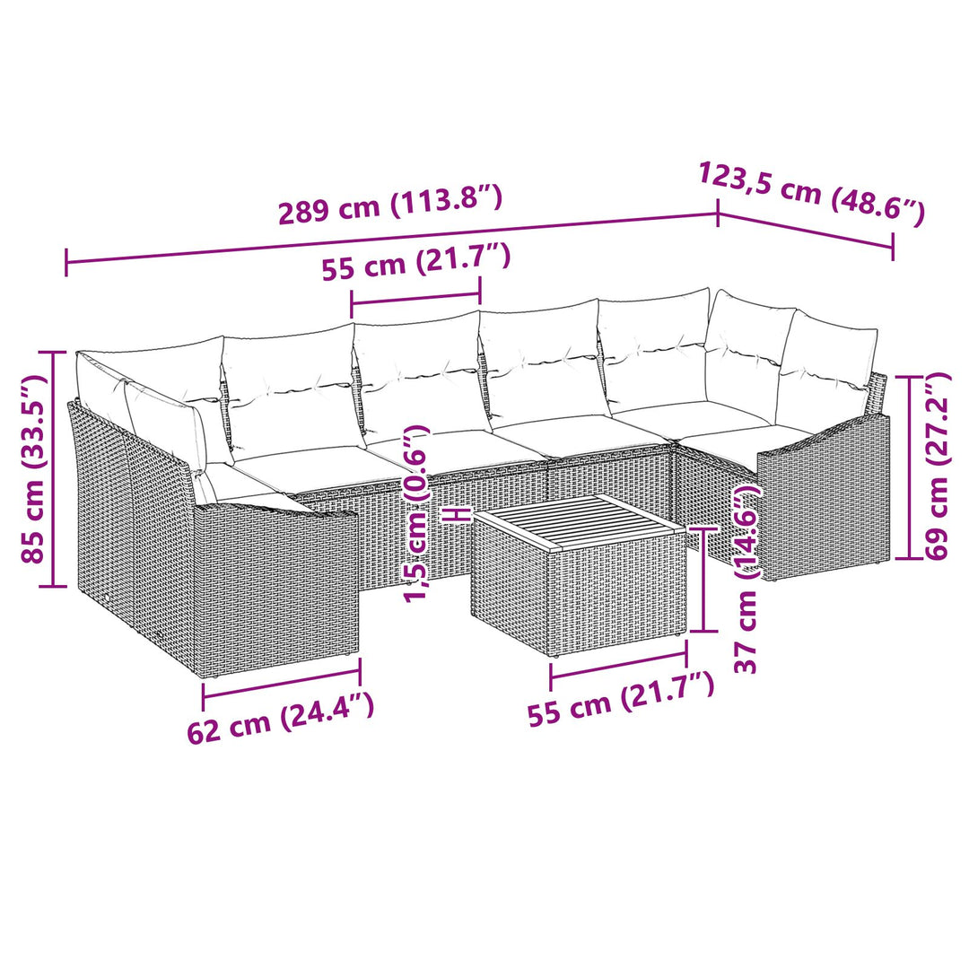 Havensofa sæt Sæt af 8 Sort Rattan og træ Havensofa sæt