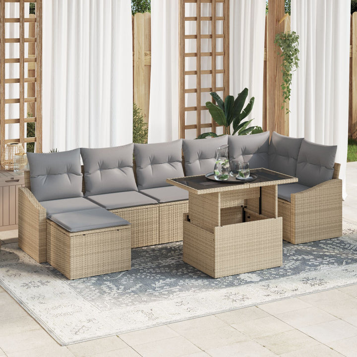 Have Sofa Sæt 8 Stykker Beige og Grå Rattan og Stof