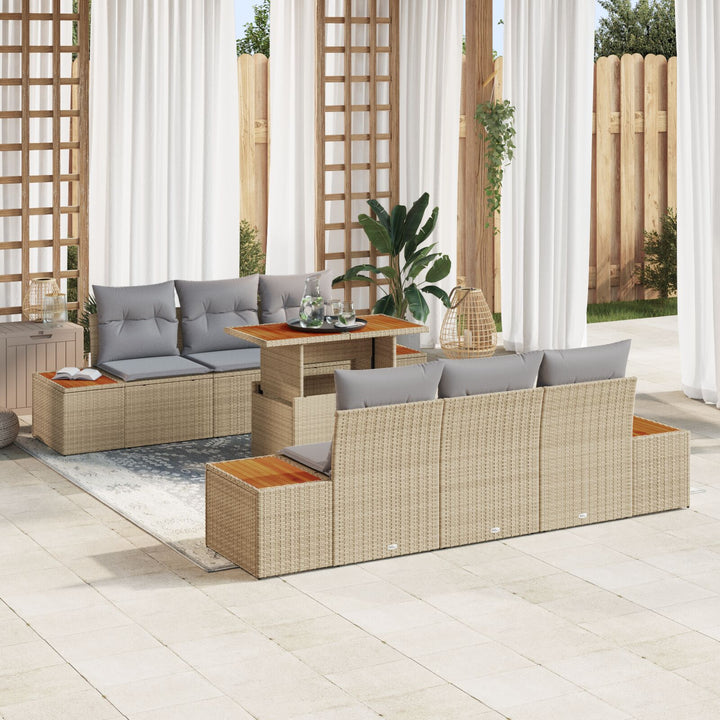 Have Sofa Sæt Sæt af 7 Beige, Grå, Brun Rattan, Glas, Skum