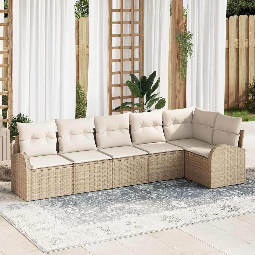 6 Delers Havesofa Sæt med Puder Beige Poly Rattan