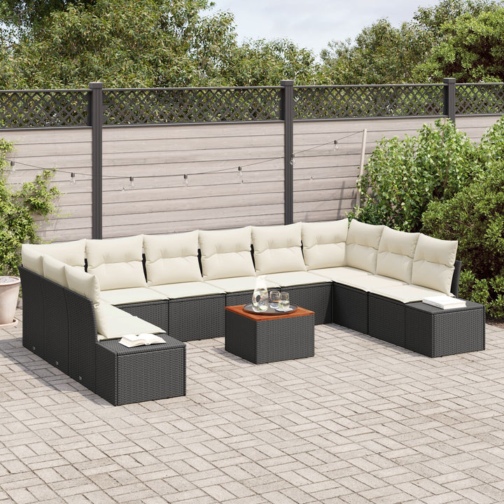 11-delt have sofa sæt med puder sort polyrattan akacietræ