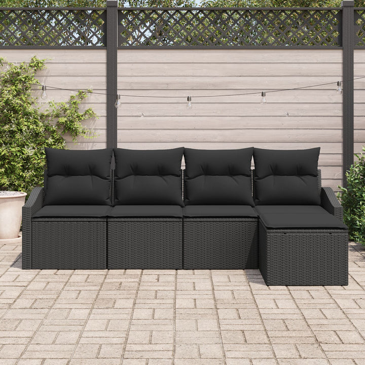 Havesofa Sæt 5 Dele Sort Rattan, polyester puder Udendørs sofa