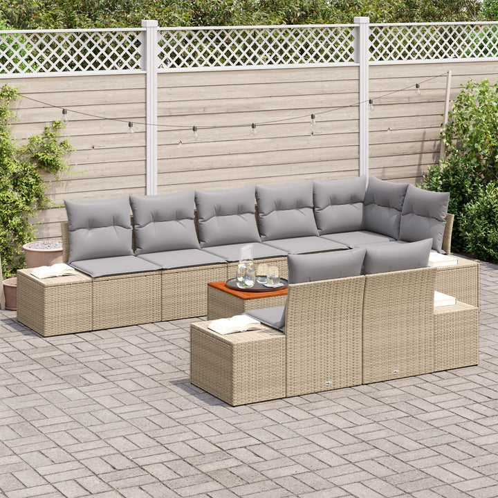 9-delt havesofa sæt med puder Beige Poly Rattan Akacia