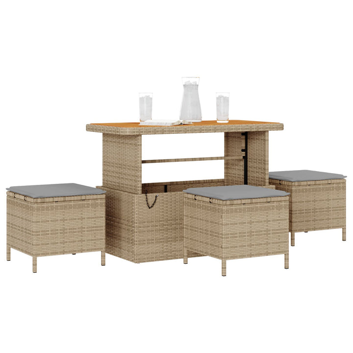 4 Deles Have Spisebordssæt med Puder Beige Poly Rattan Akacietræ
