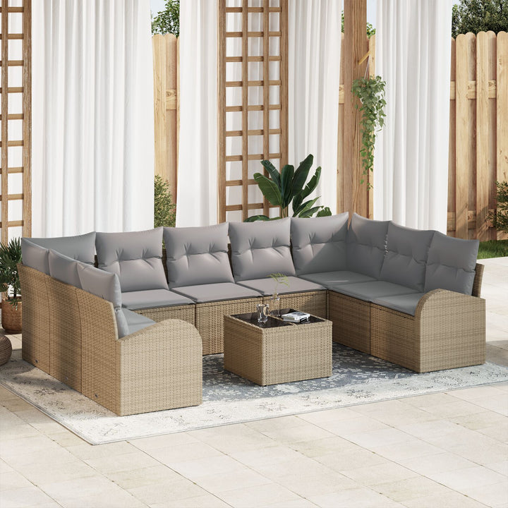 10 Deler Have Sofa Sæt med Hynder Sort Poly Rattan