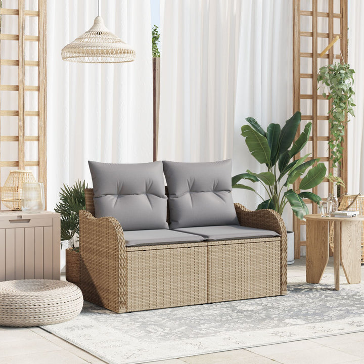 2-personers have sofa med opbevaring og puder beige poly rattan