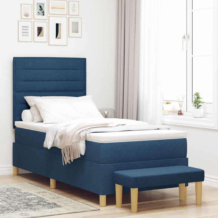 Sengestel med madras Sæt af 2 Blå Stof 90 x 190 cm Sengestel