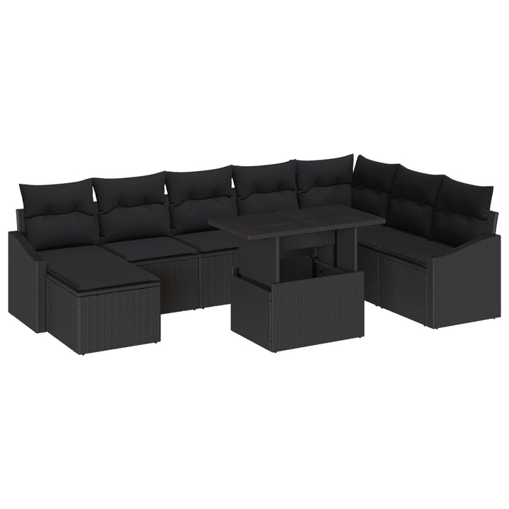 Have Sofa Sæt Sæt af 9 Sort Rattan, Polyester Havehjørnesofa