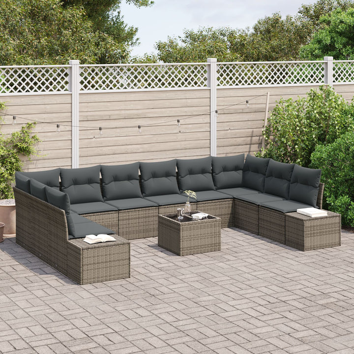 10-delt Have Sofa Sæt med Hynder Sort Poly Rattan