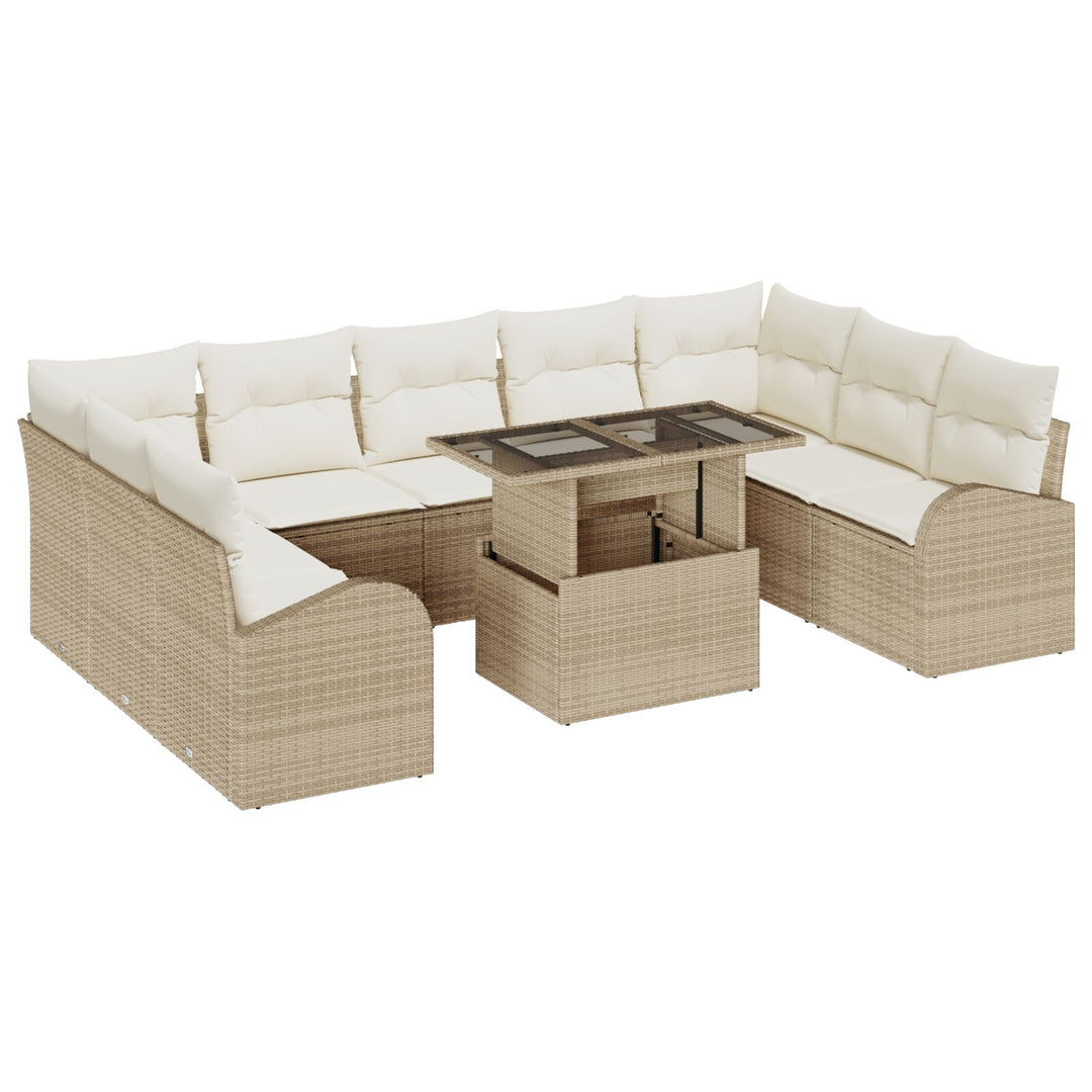 10-delers havemøbel sofa sæt med puder Beige Poly Rattan