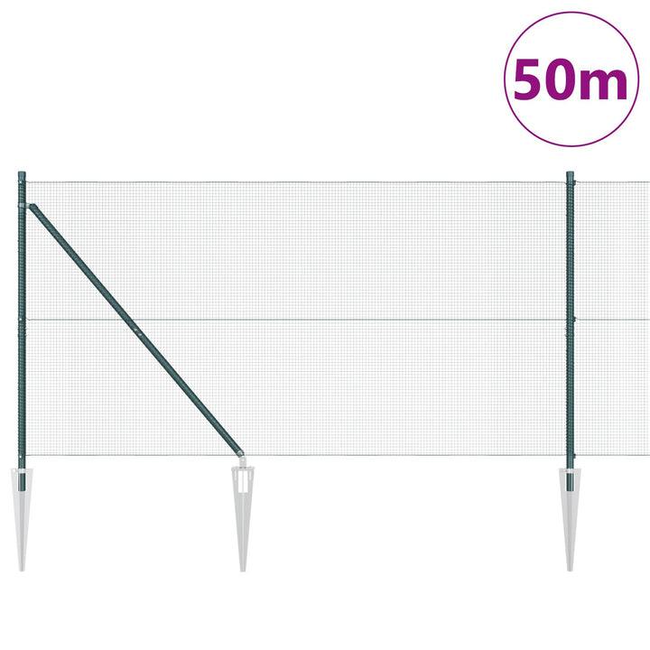 Vinklet Trådhegn med 13 Spike Poster Grøn 1.2x50 m Stål