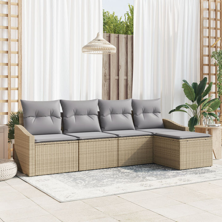 Havemøbel Sæt 5-del Beige, Grå Rattan, Polyester Havemøbel