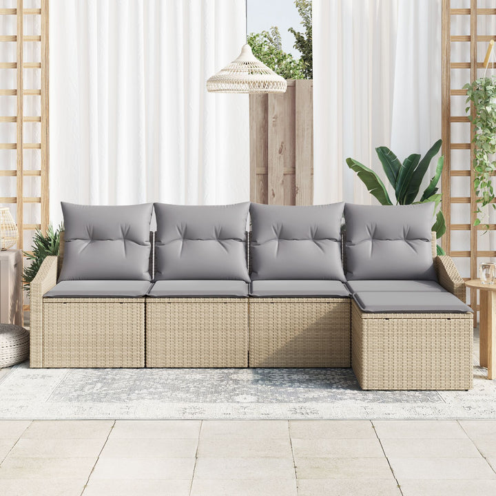 Havemøbel Sæt 5-del Beige, Grå Rattan, Polyester Havemøbel