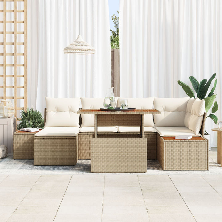 Have Sofa Sæt 7-Dele Beige Rattan Havemøbler Rektangulær