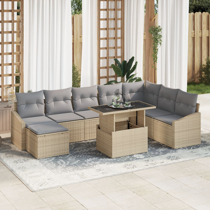 Havemøbel Sæt 9 del Beige, Grå Poly Rattan, Polyester