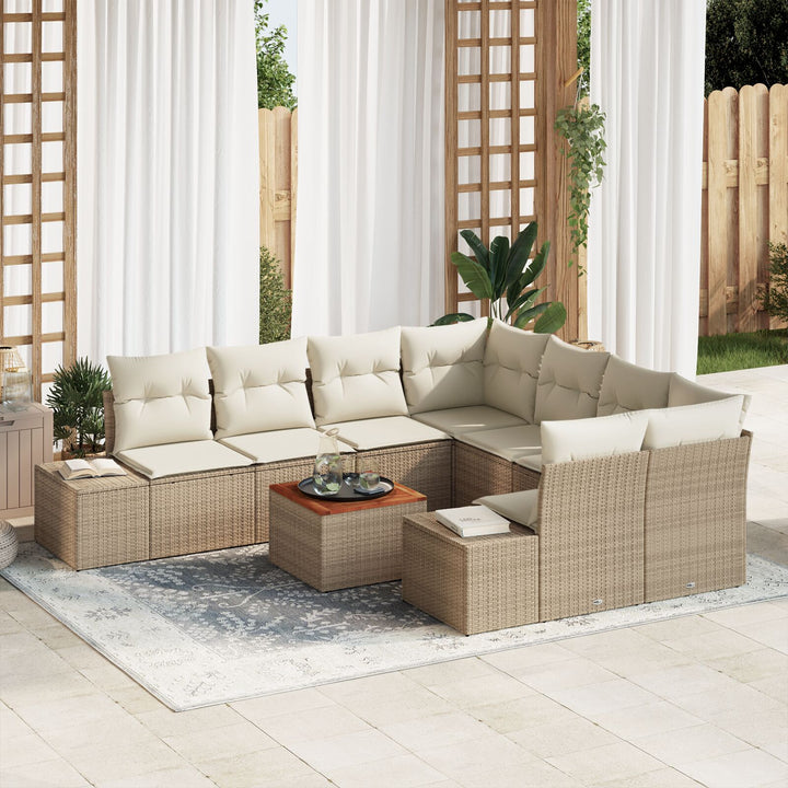 Have Sofa Sæt Sæt af 9 Beige og creme Rattan, Polyester