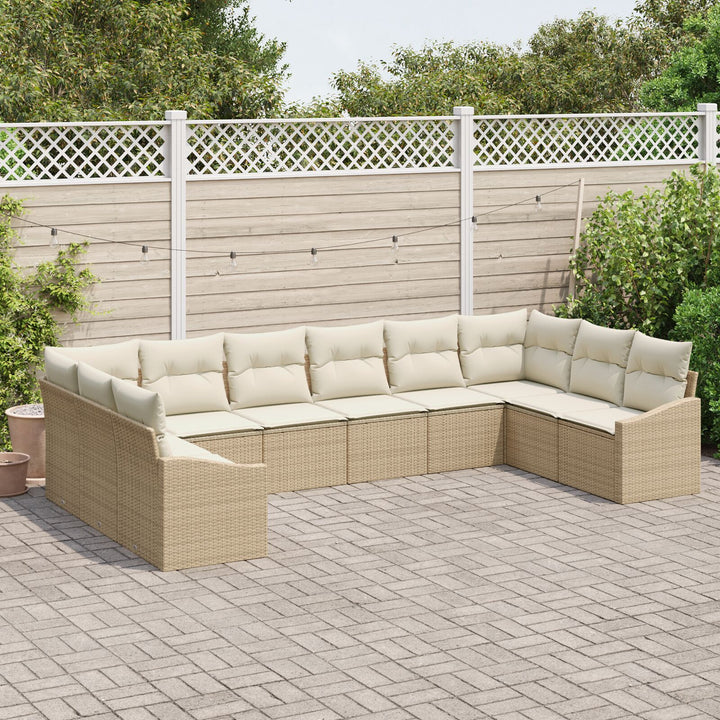 10 Stykke Have Sofa Sæt med Puder Beige Poly Rattan