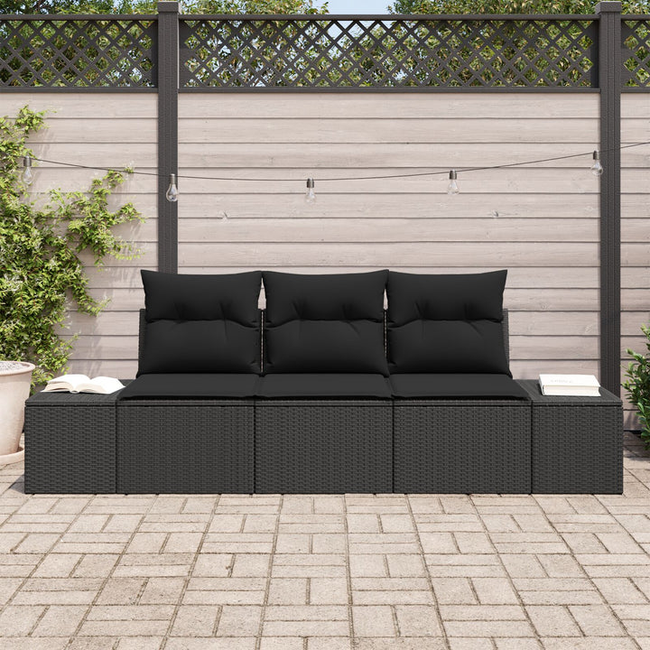 3 Delt Have Sofa Sæt med Puder Sort Poly Rattan