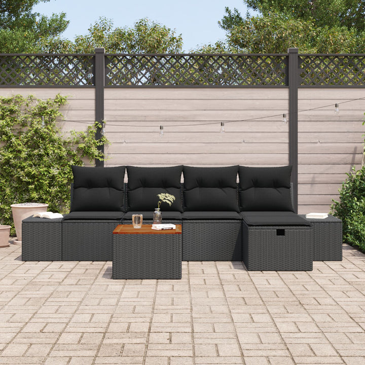 Have Sofa Sæt Sæt af 6 Sort Syntetisk Rattan, Stof, Stål