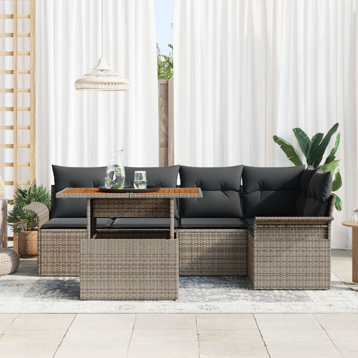 Havemøbel Sæt 6 Dele Grå Rattan Hjørnesofa Rektangulær