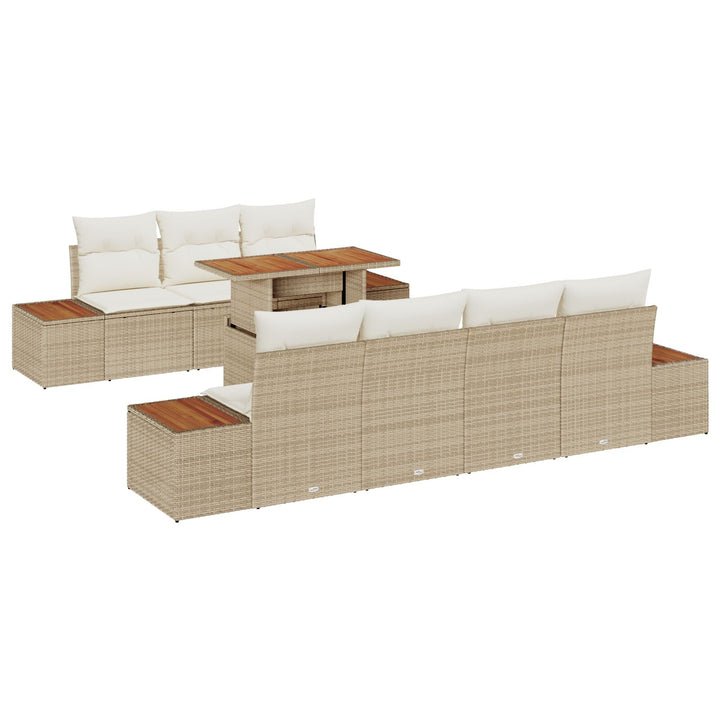 Havemøbel Sæt 8 Stykker Beige og Hvid Rattan, Polyester