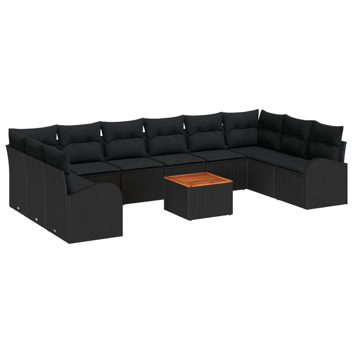 11-deles Have Sofa Sæt med Puder Sort Polyrattan Akacietræ
