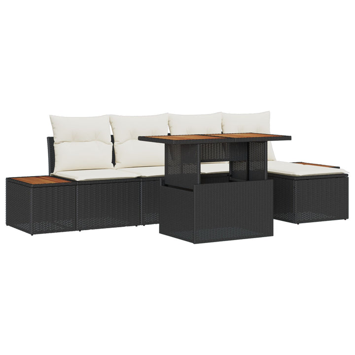Havemøbel Sæt 6 dele Sort og Creme Polyrattan og Stål