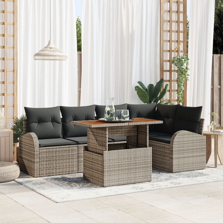 Have Sofa Sæt Sæt af 6 Grå Poly Rattan, Stål, Polyester Have Sofa