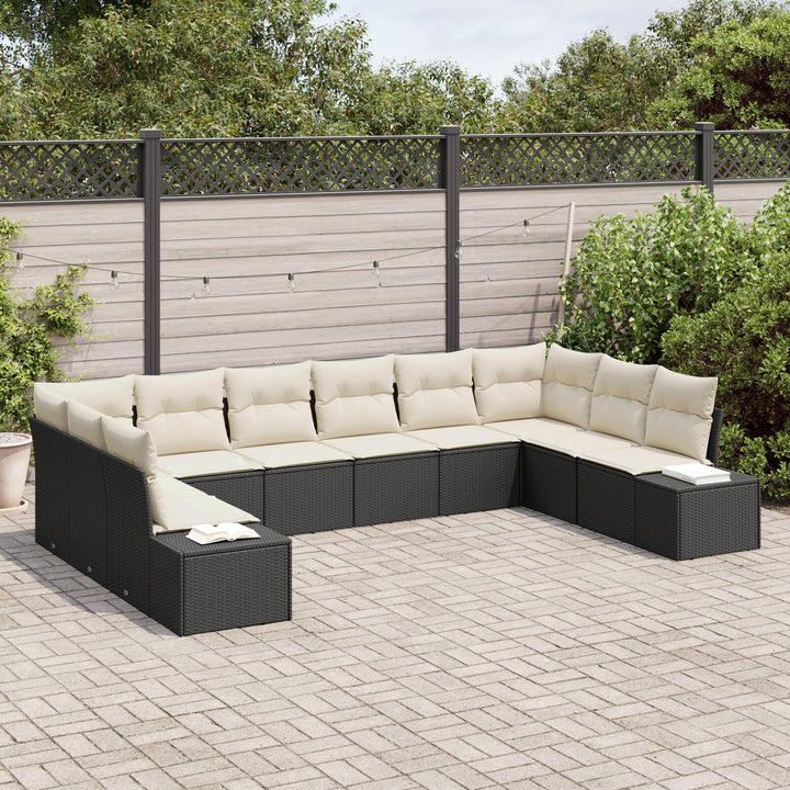 10 Stykke Have Sofa Sæt med Puder Sort Poly Rattan