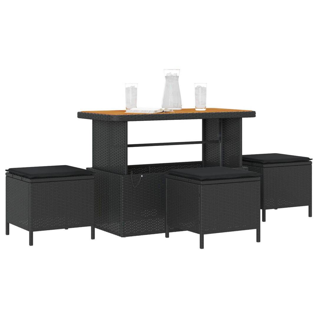 4 Delt Have Spisesæt med Puder Sort Poly Rattan Akacia