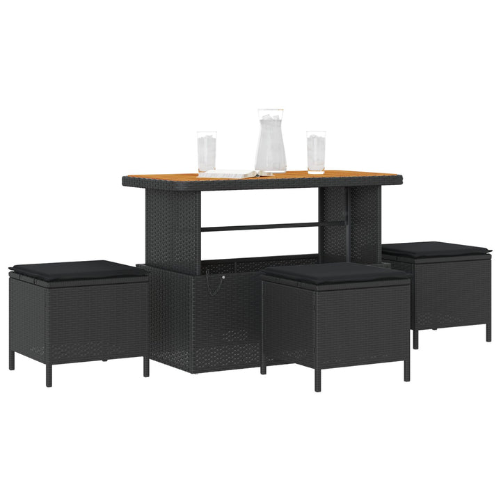 4 Delt Have Spisesæt med Puder Sort Poly Rattan Akacia