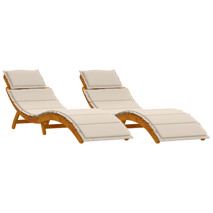Liggestol med pude 2 pcs Hvid 184 x 55 x 64cm Massivt akacietræ